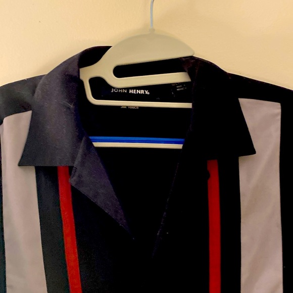 Vintage bowling shirt, retro, black, pale grey and mauve stripe, silk touch - Picture 3 of 6